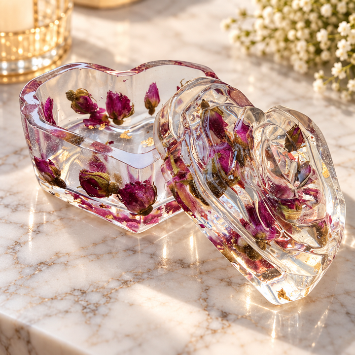Heart Shaped Trinket Box Preserved Flower Resin