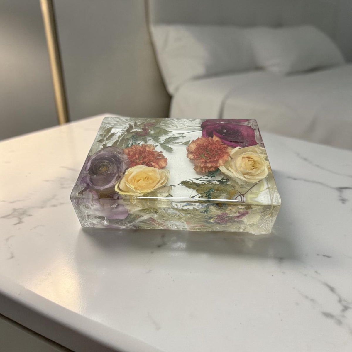 Rectangle 3D Preserved Flower Resin Block