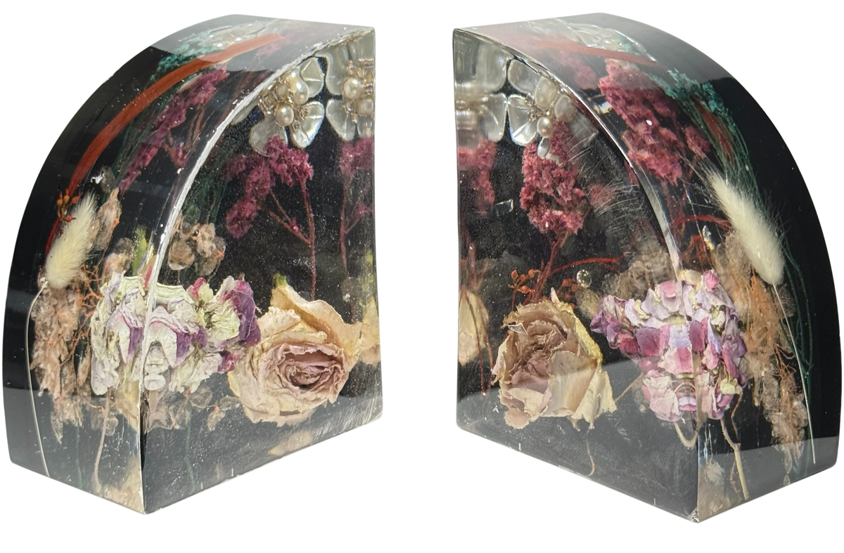 Book Ends 3D Preserved Flower Resin Block
