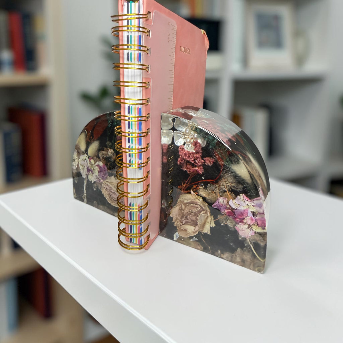 Book Ends 3D Preserved Flower Resin Block