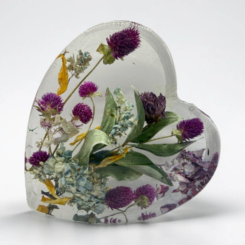Heart 3D Preserved Flower Resin Block