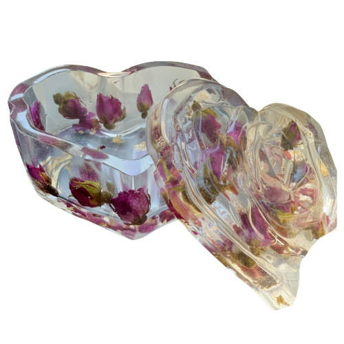 Heart Shaped Trinket Box Preserved Flower Resin