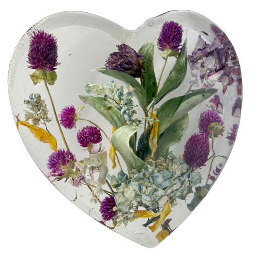 Heart 3D Preserved Flower Resin Block