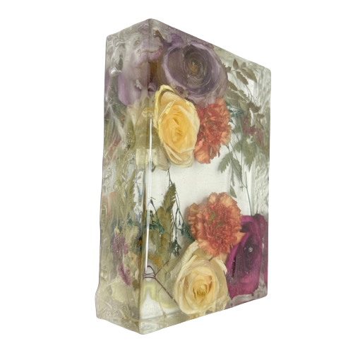 Rectangle 3D Preserved Flower Resin Block