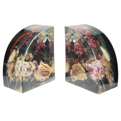 Book Ends 3D Preserved Flower Resin Block